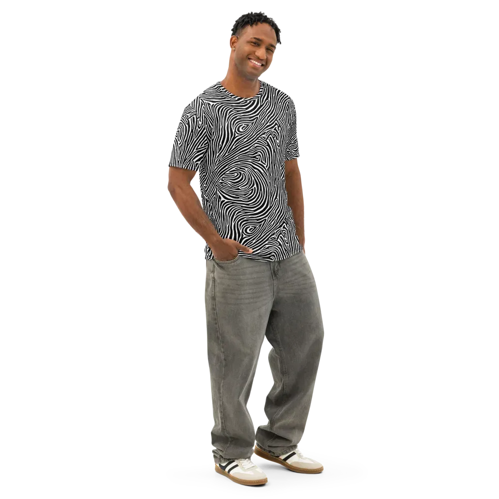 Zebra Current on Men's Cotton Crew Neck T-Shirt — Right Front