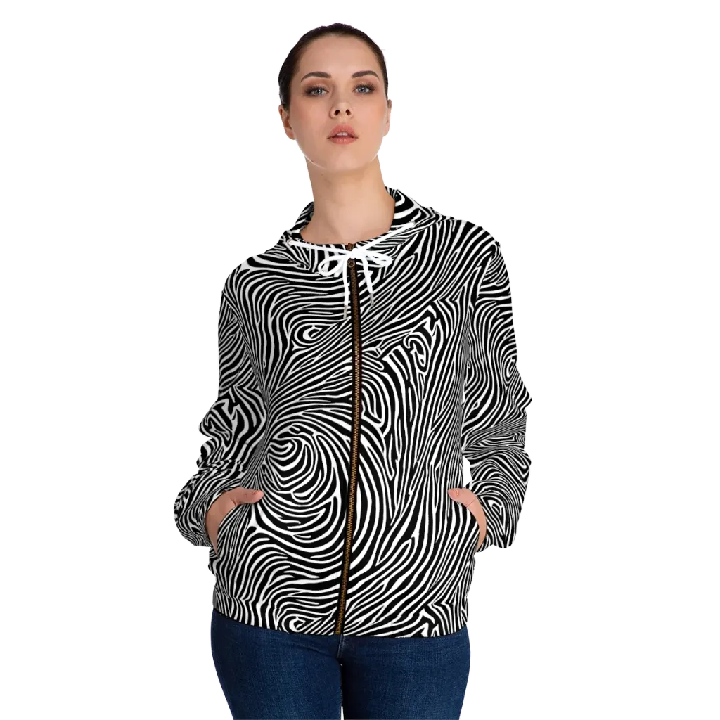 Zebra Current on Women's Full-Zip Hoodie — Front On Person