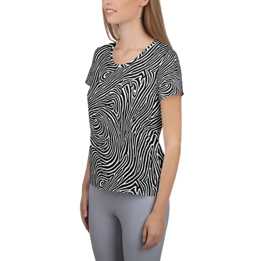 Zebra Current on a Women's Athletic T-Shirt