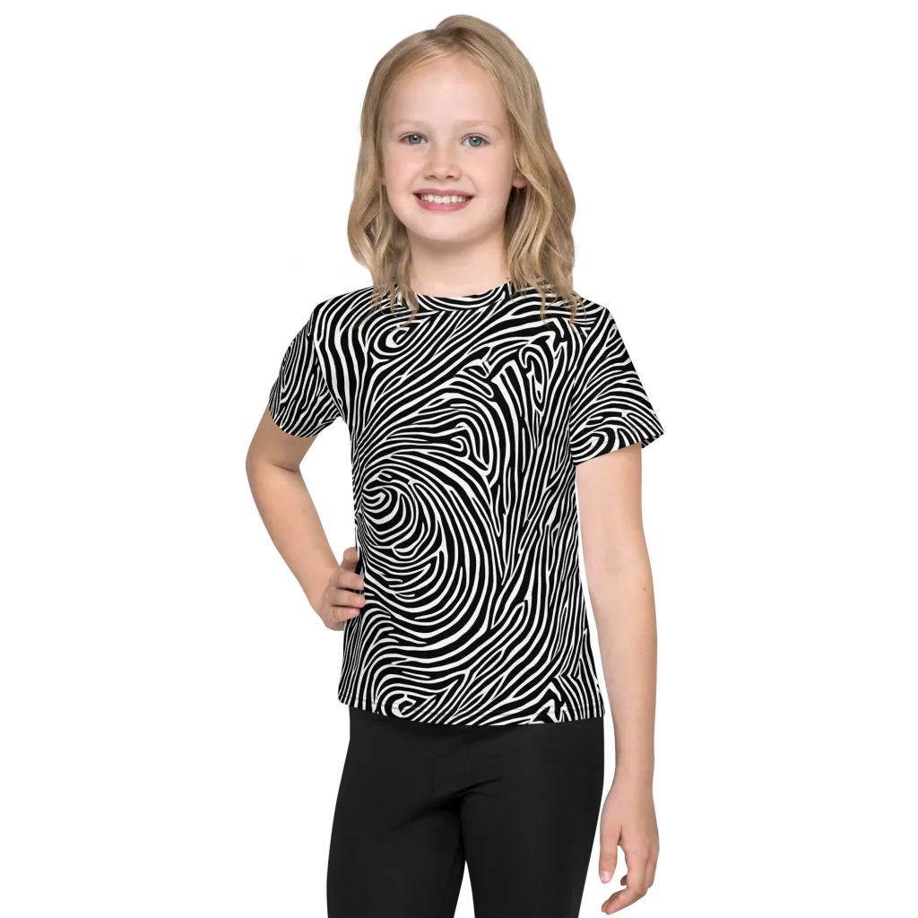 Zebra Current on Kids Crew Neck T-Shirt — Front