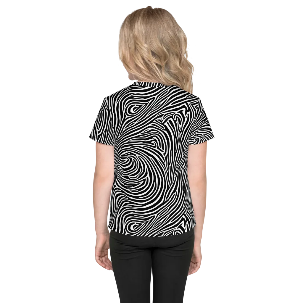 Zebra Current on Kids Crew Neck T-Shirt — Back
