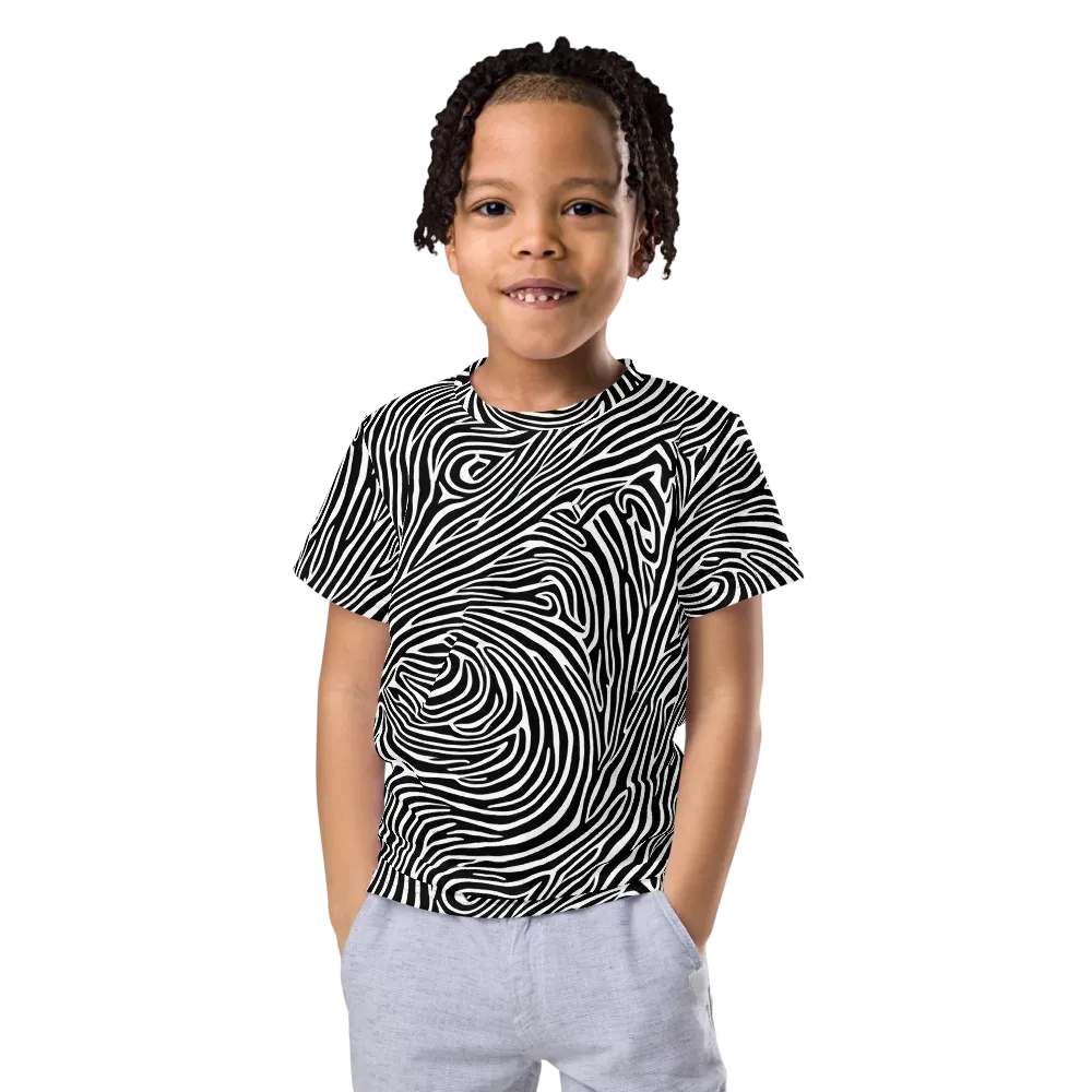 Zebra Current on Kids Crew Neck T-Shirt — Front