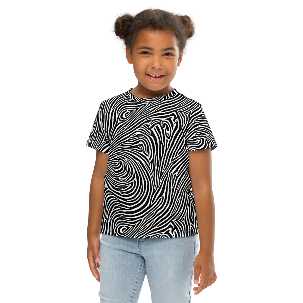 Zebra Current on Kids Crew Neck T-Shirt — Front