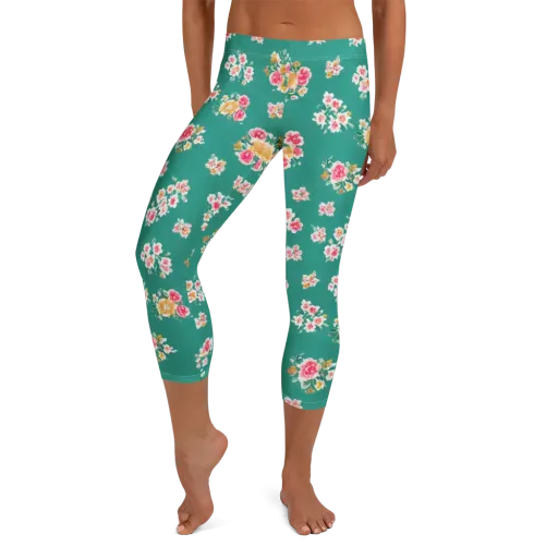 Turquoise Bouquet on a Capri Leggings