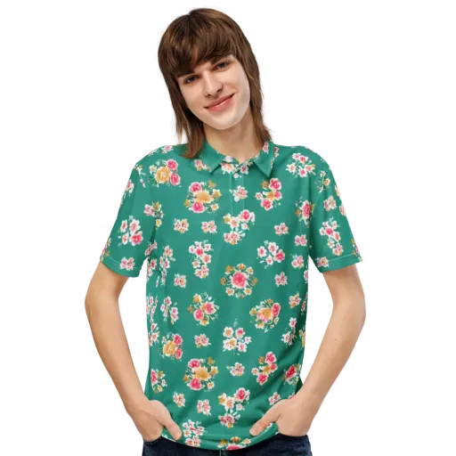Turquoise Bouquet on a Men's Slim Fit Polo Shirt