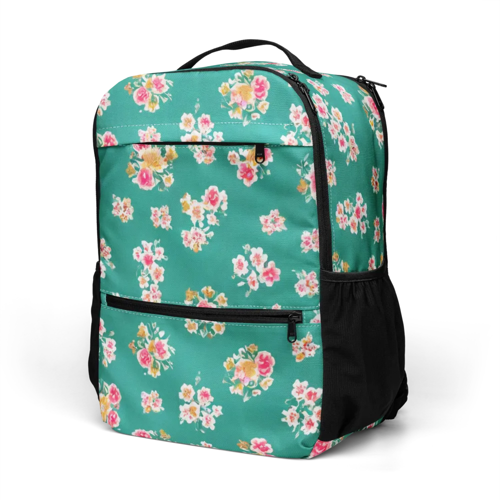 Turquoise Bouquet on Utility Backpack — Left Front