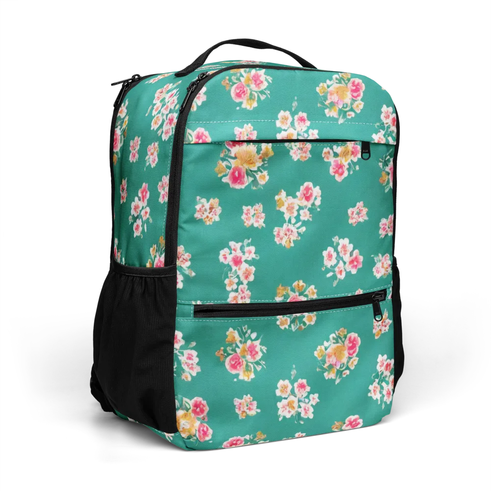 Turquoise Bouquet on Utility Backpack — Right Front