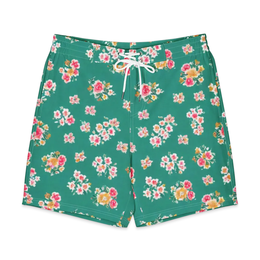 Turquoise Bouquet on Men's Board Shorts — Front