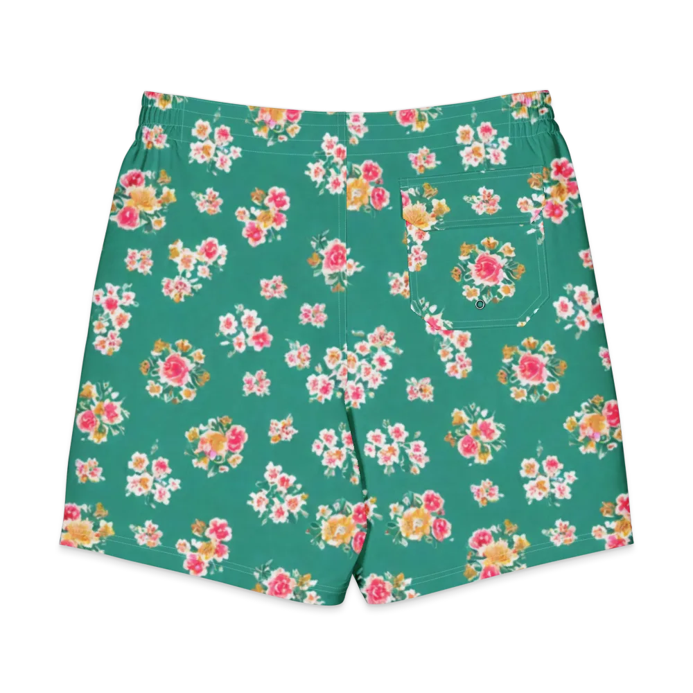 Turquoise Bouquet on Men's Board Shorts — Back