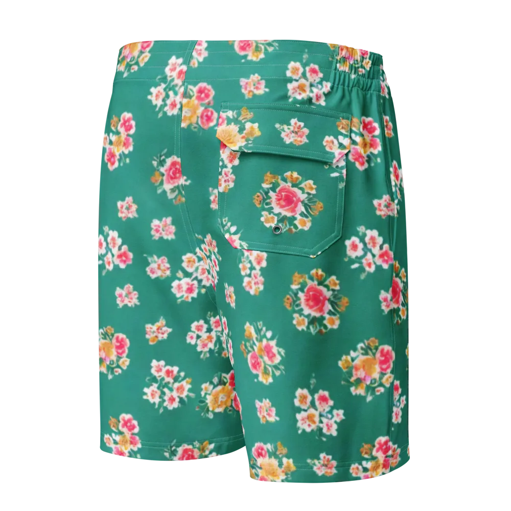 Turquoise Bouquet on Men's Board Shorts — Back