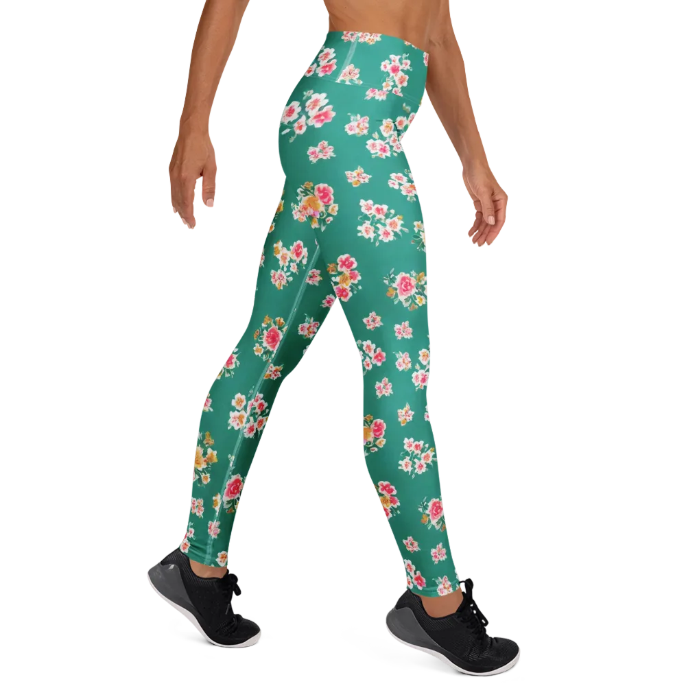 Turquoise Bouquet on Yoga Leggings — Right