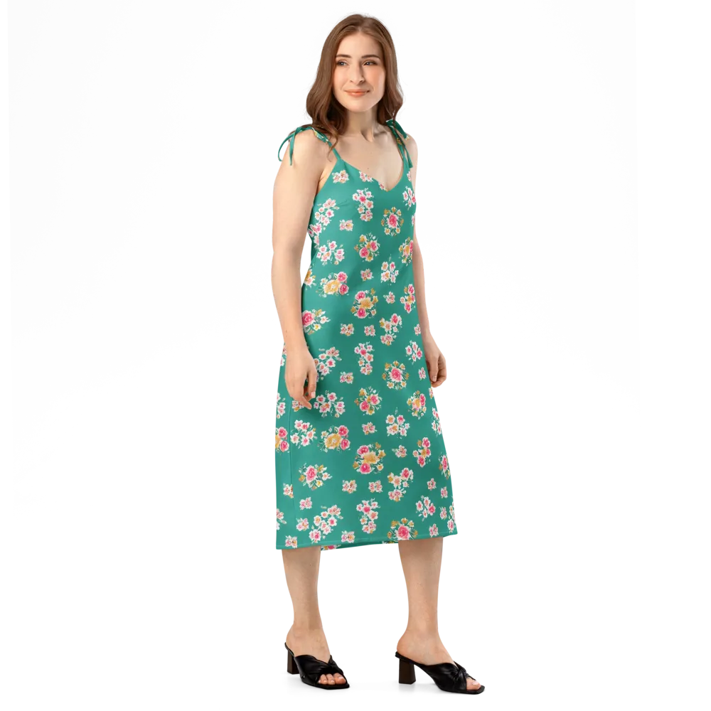 Turquoise Bouquet on Slip Dress — Right Front