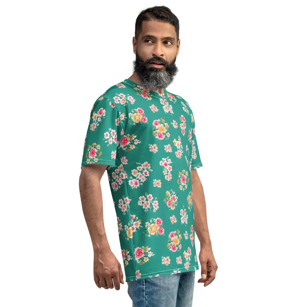 Turquoise Bouquet on Men's Crew Neck T-Shirt — Right