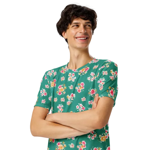 Turquoise Bouquet on a Men's Crew Neck T-Shirt
