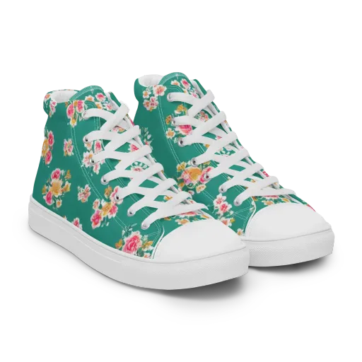 Turquoise Bouquet on a Men's High Top Canvas Shoes