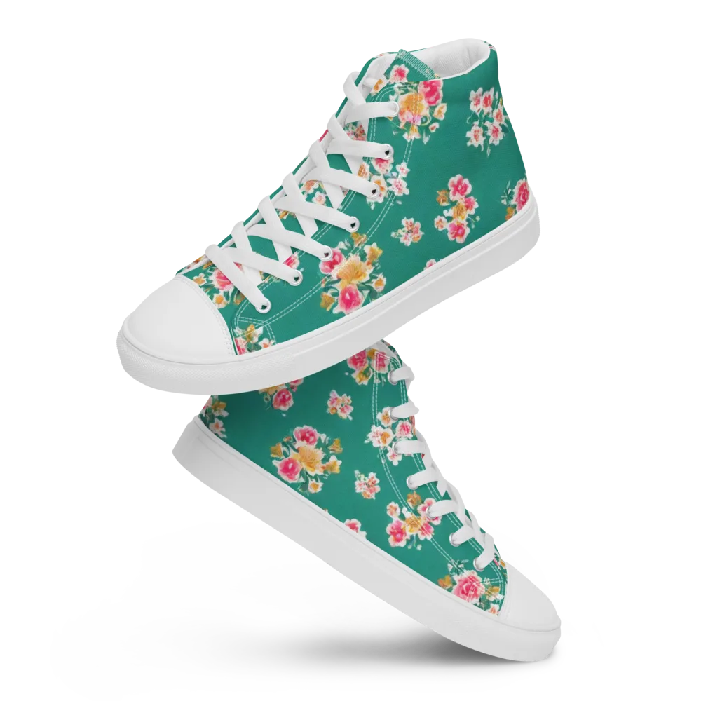 Turquoise Bouquet on Women's High Top Canvas Shoes — Front