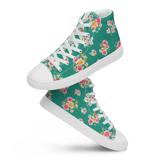 Turquoise Bouquet on a Women's High Top Canvas Shoes