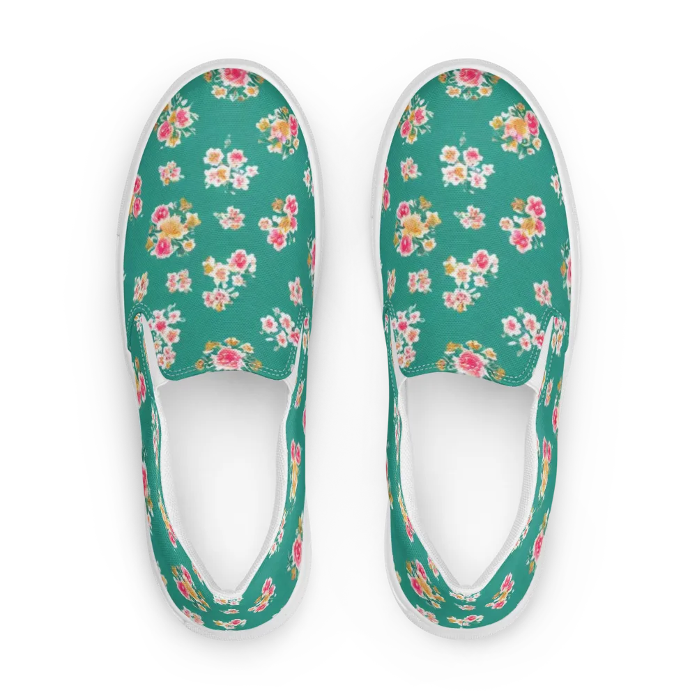 Turquoise Bouquet on Men's Slip-On Canvas Shoes — Front