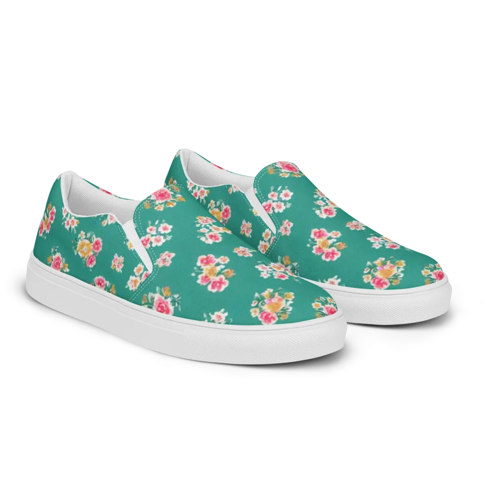 Turquoise Bouquet on Men's Slip-On Canvas Shoes — Right Front