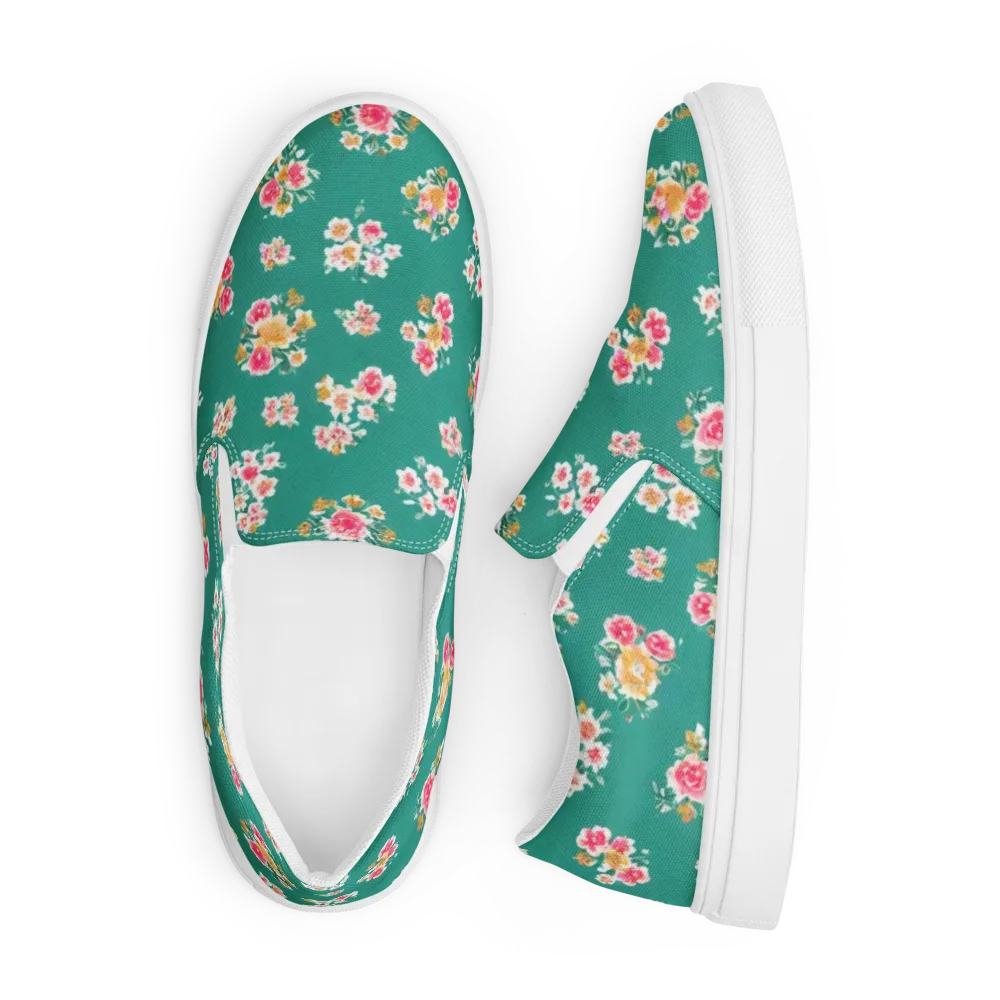 Turquoise Bouquet on Men's Slip-On Canvas Shoes — Front