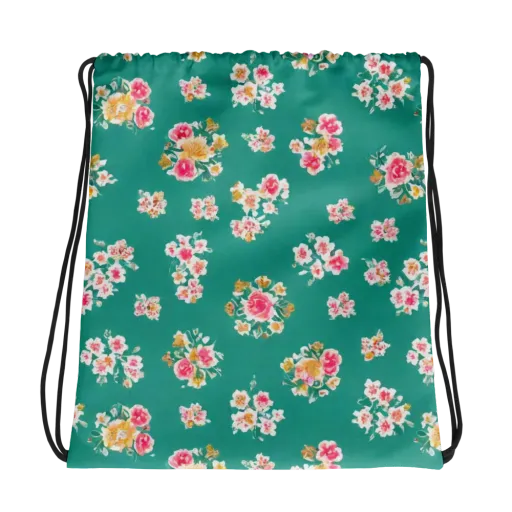 Turquoise Bouquet on a Drawstring Bag