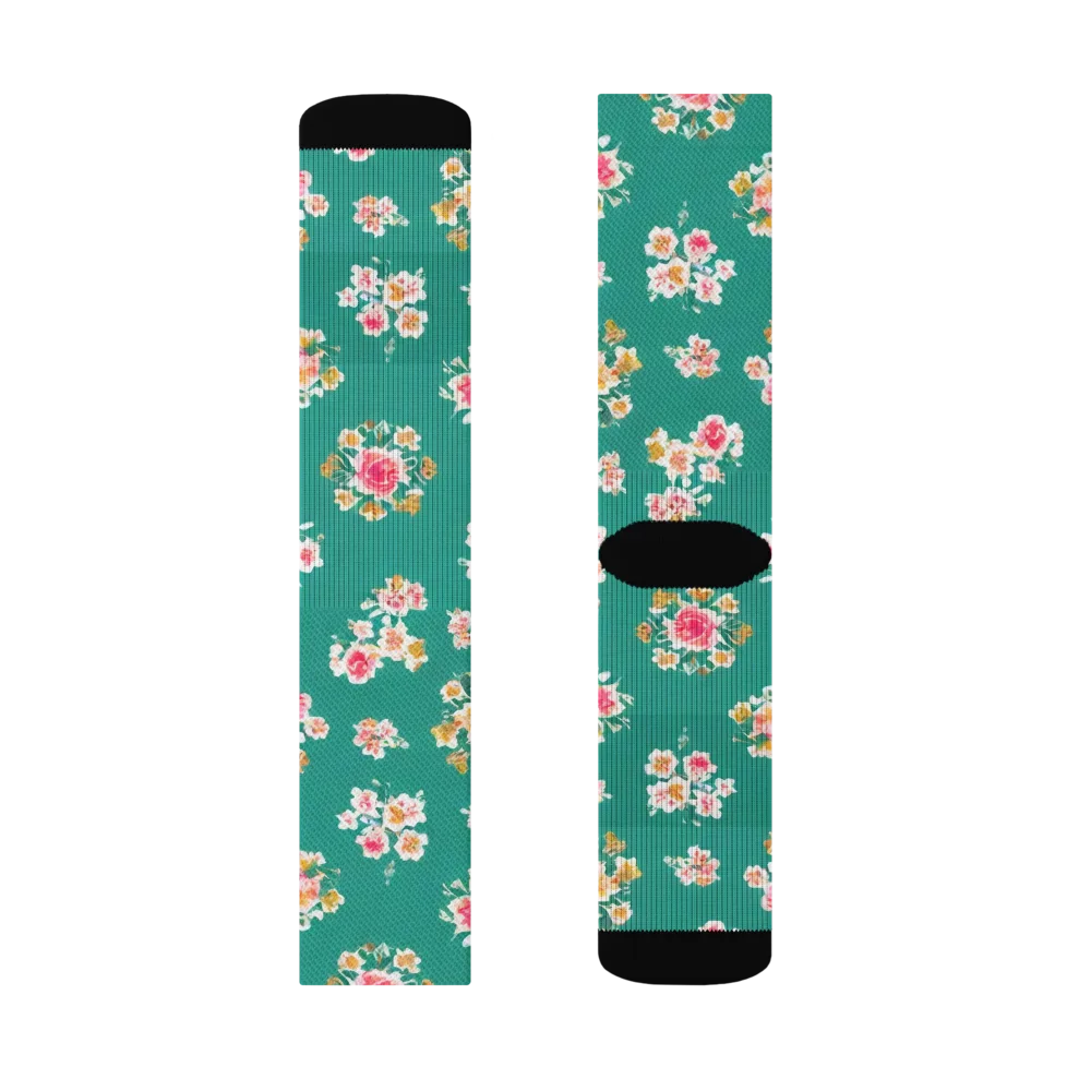 Turquoise Bouquet on Socks — Left Sock