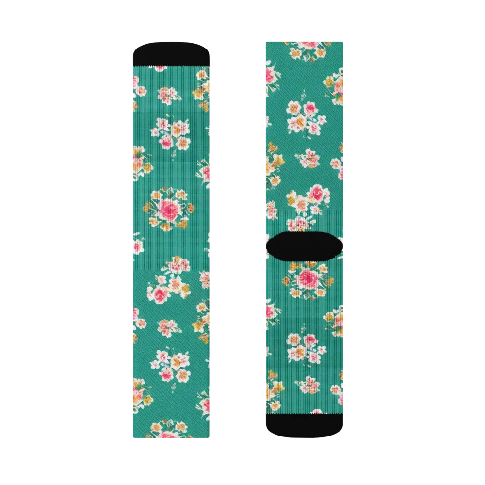 Turquoise Bouquet on Socks — Right Sock