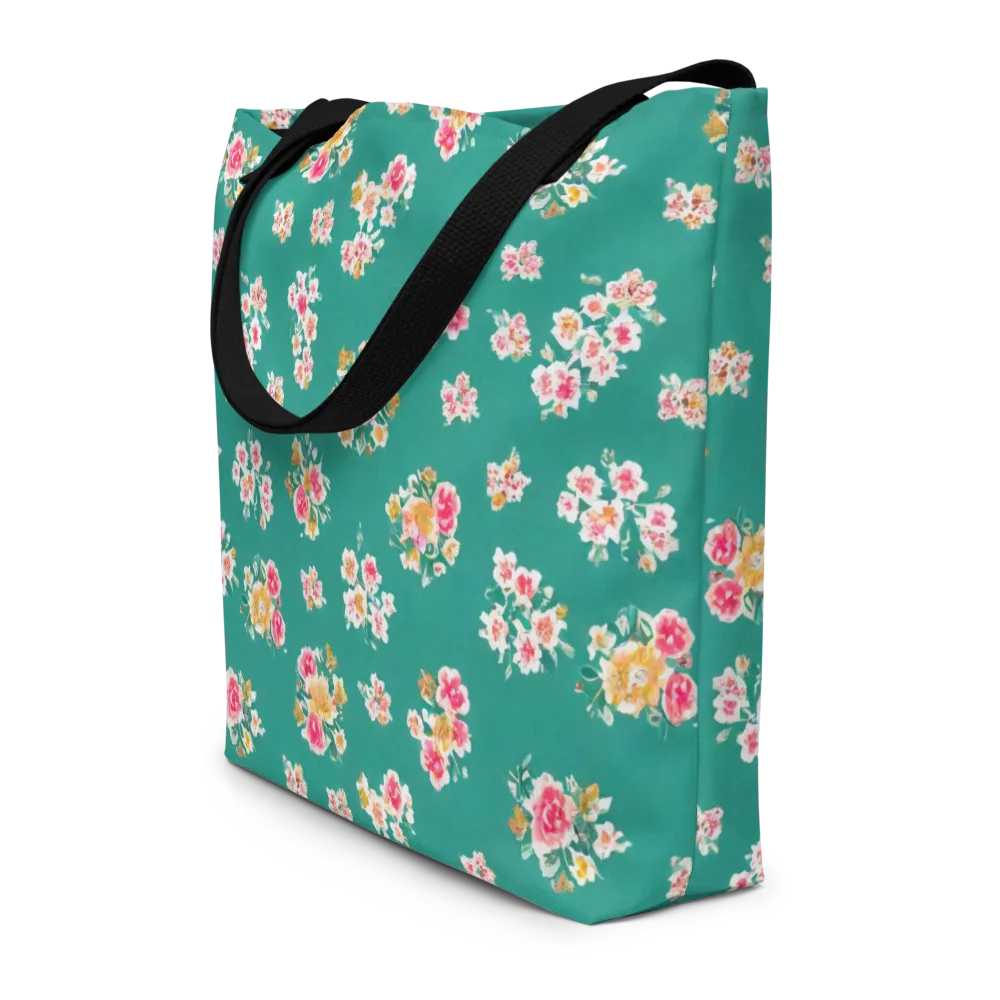 Turquoise Bouquet on Large Tote Bag W/ Pocket — Front