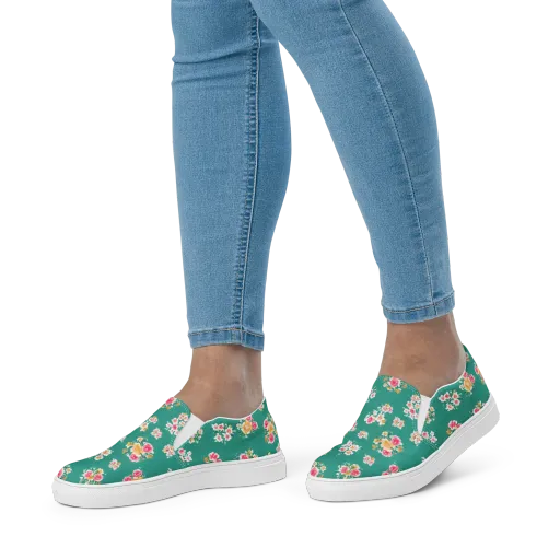 Turquoise Bouquet on a Women's Slip-On Canvas Shoes