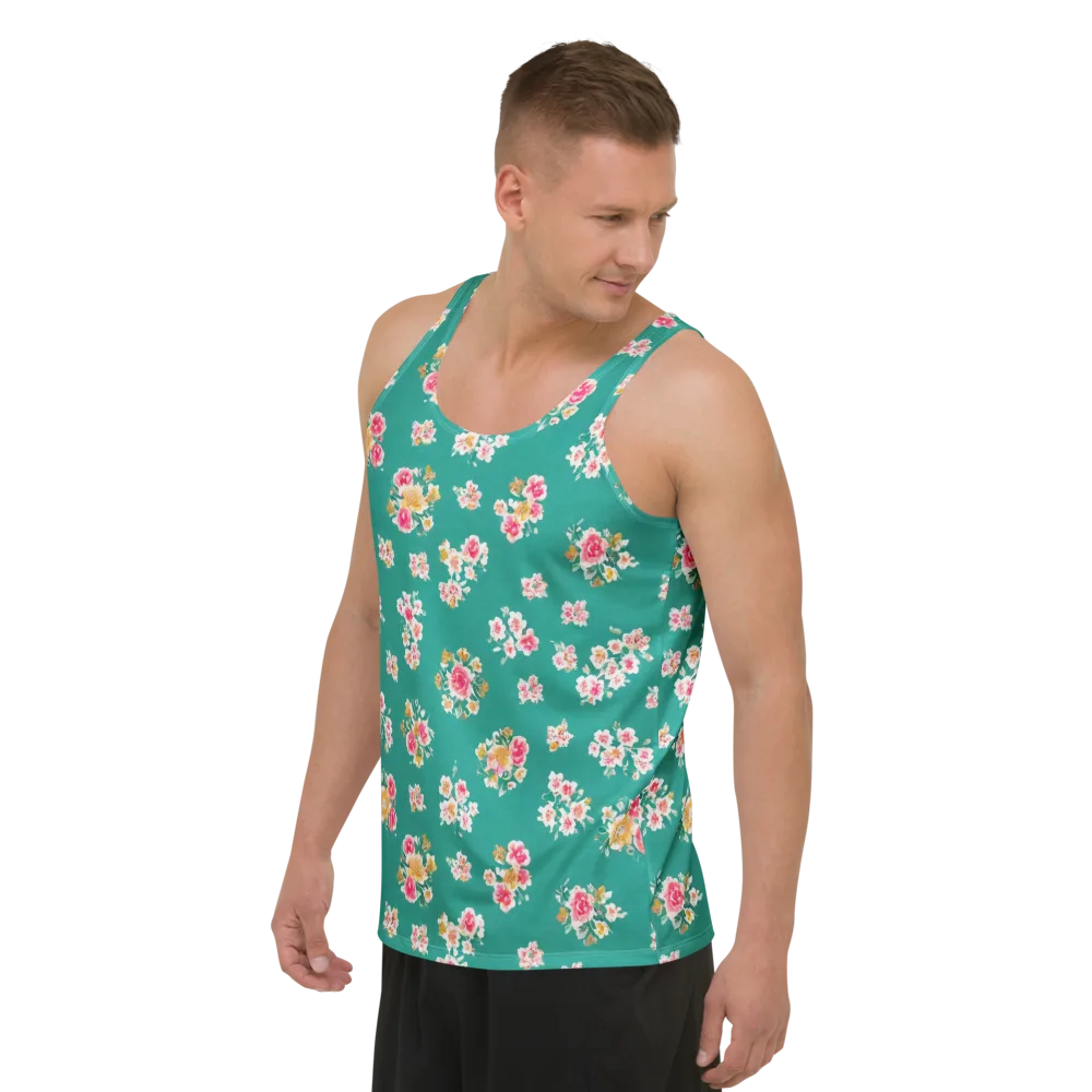 Turquoise Bouquet on Men's Tank Top — Left Front