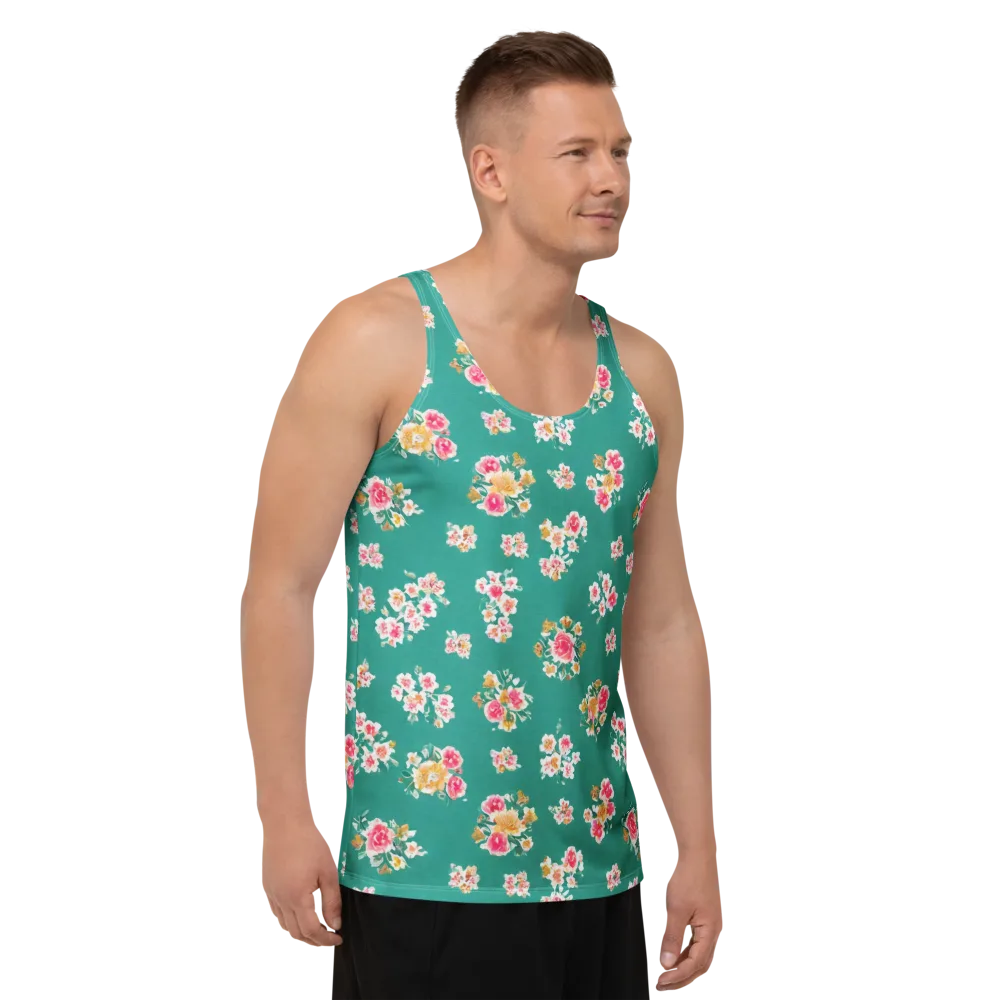 Turquoise Bouquet on Men's Tank Top — Right Front