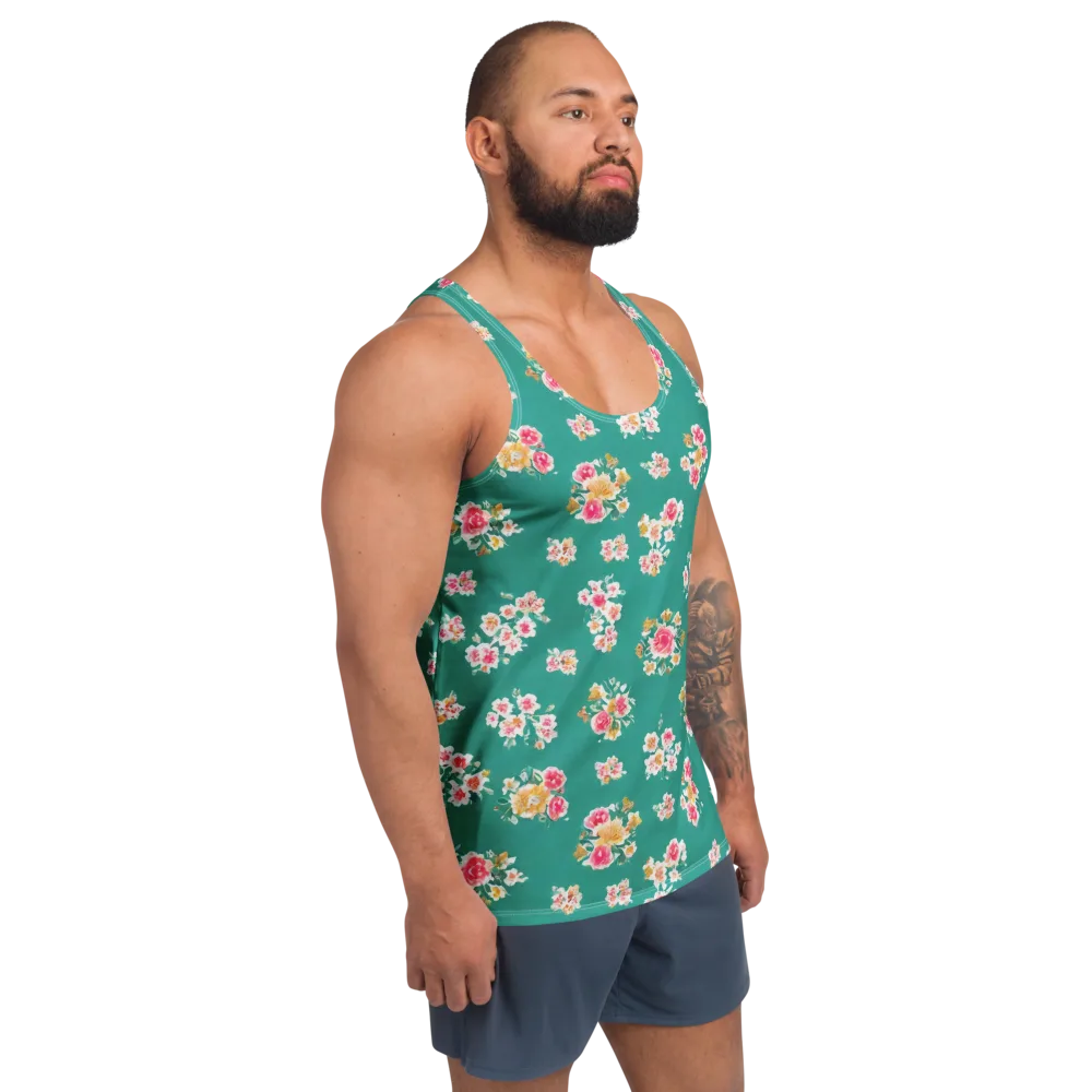 Turquoise Bouquet on Men's Tank Top — Right Front