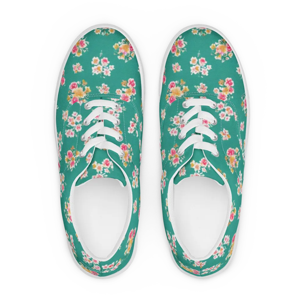 Turquoise Bouquet on Men's Lace-Up Canvas Shoes — Front