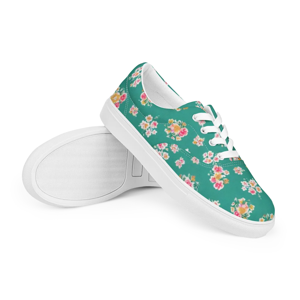 Turquoise Bouquet on Men's Lace-Up Canvas Shoes — Right Front