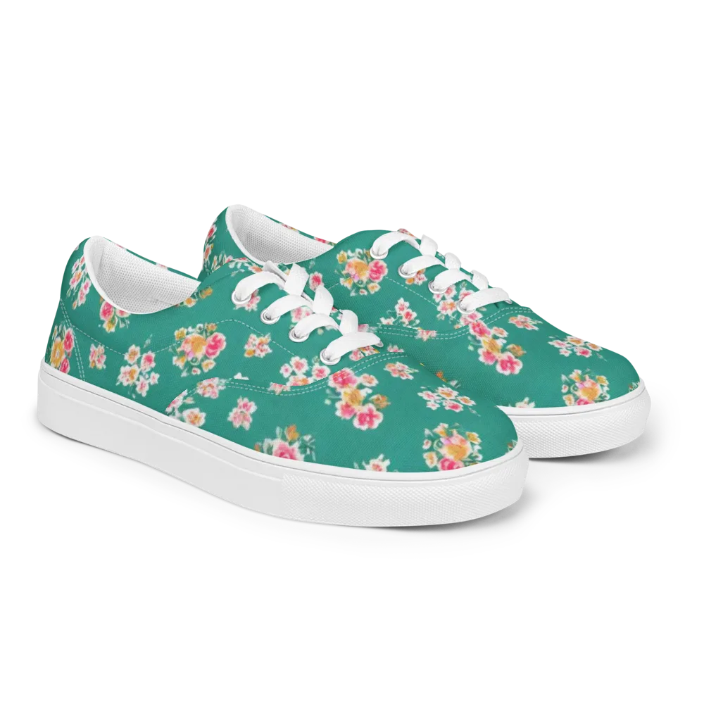 Turquoise Bouquet on Men's Lace-Up Canvas Shoes — Right Front