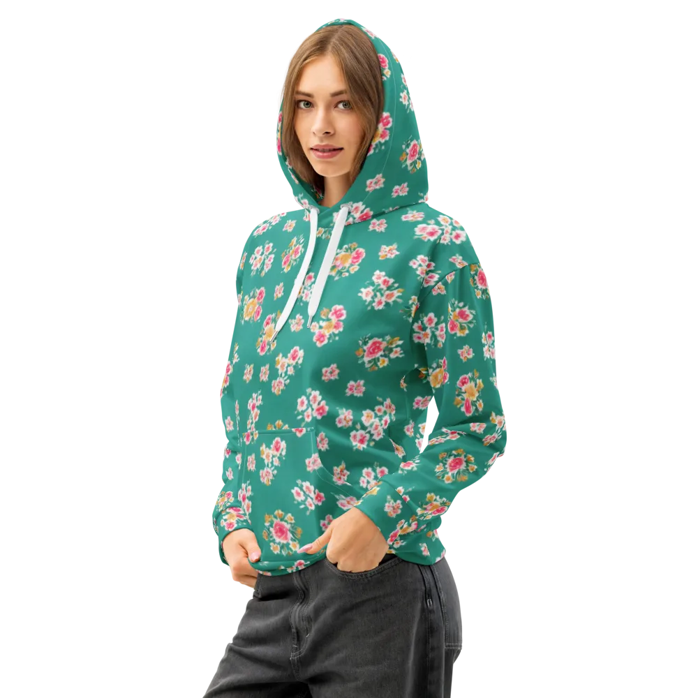 Turquoise Bouquet on Cotton Hoodie — Left Front