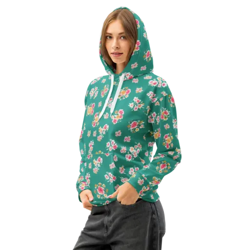 Turquoise Bouquet on a Cotton Hoodie