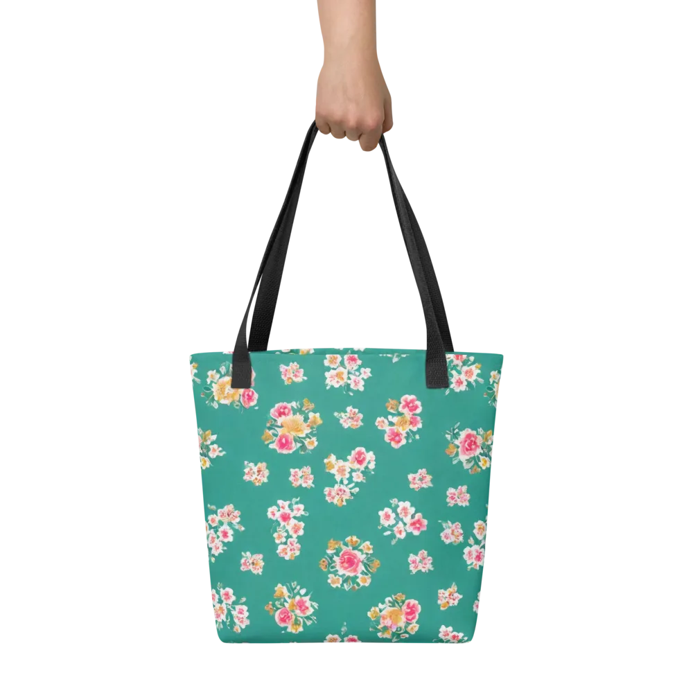 Turquoise Bouquet on Tote Bag — Front