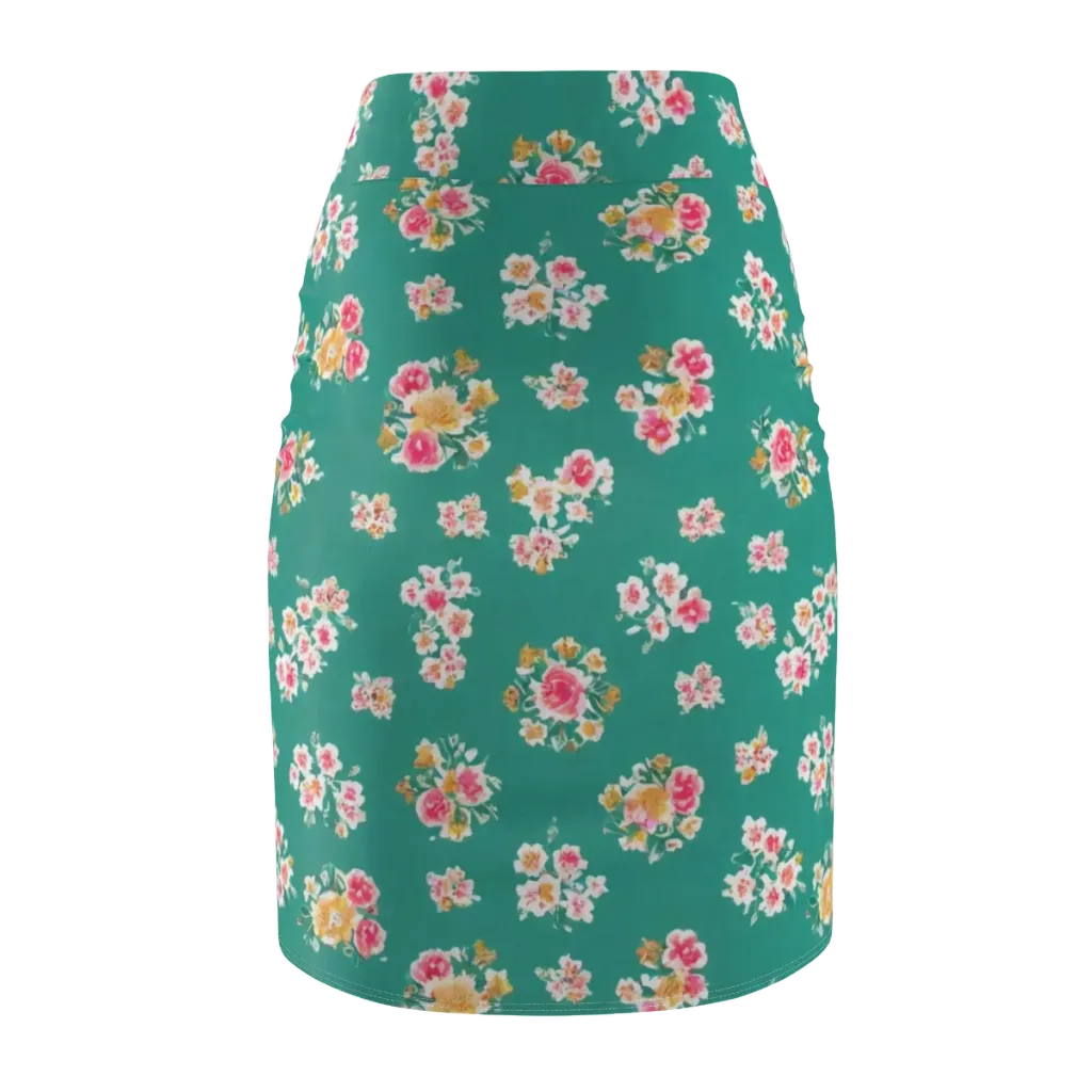 Turquoise Bouquet on Pencil Skirt — Back
