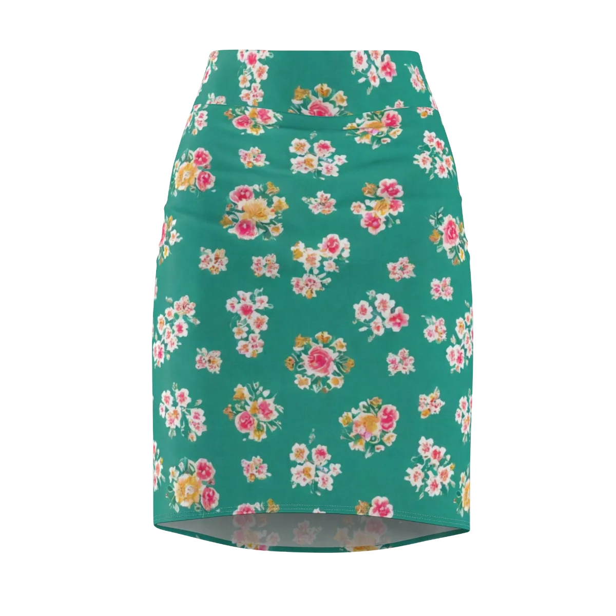 Turquoise Bouquet on Pencil Skirt — Front