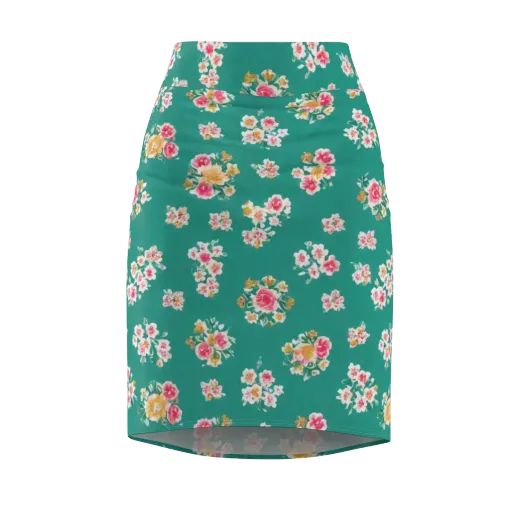 Turquoise Bouquet on a Pencil Skirt