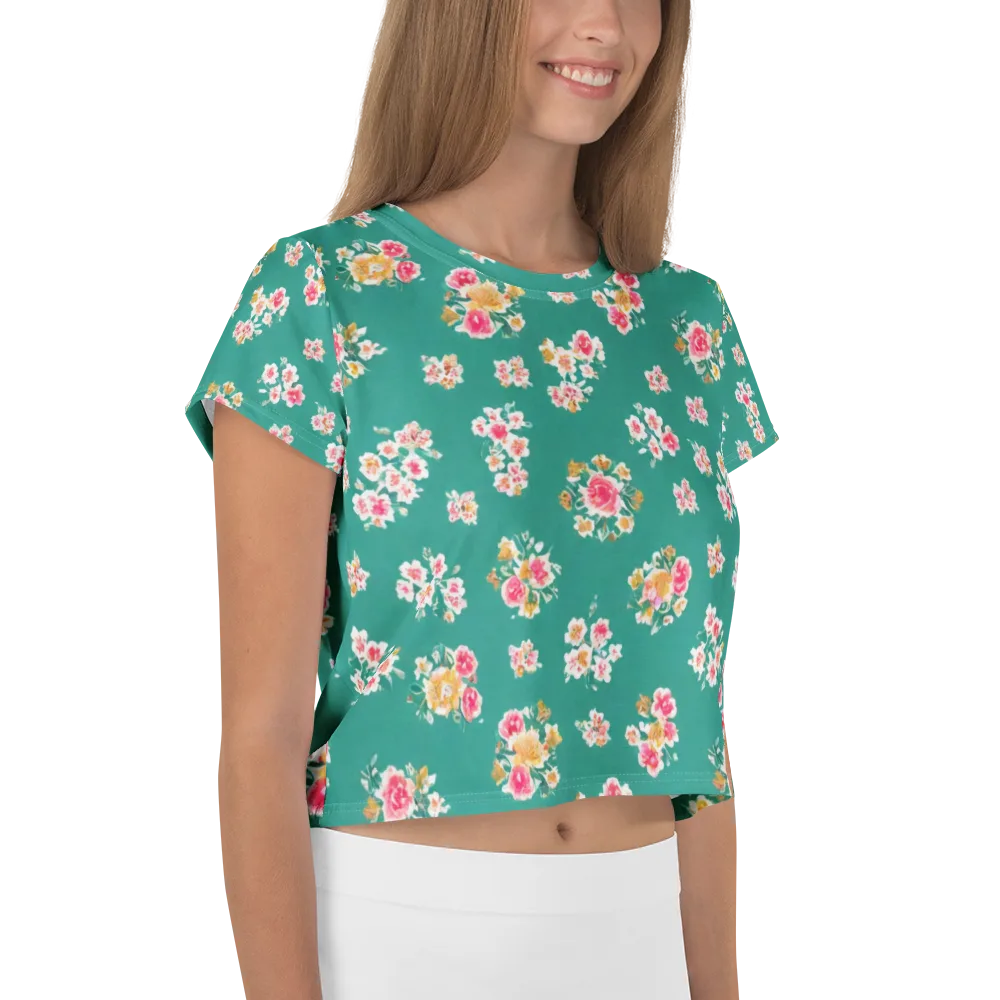 Turquoise Bouquet on Crop Tee — Right