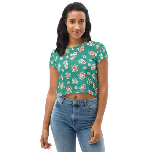 Turquoise Bouquet on a Crop Tee