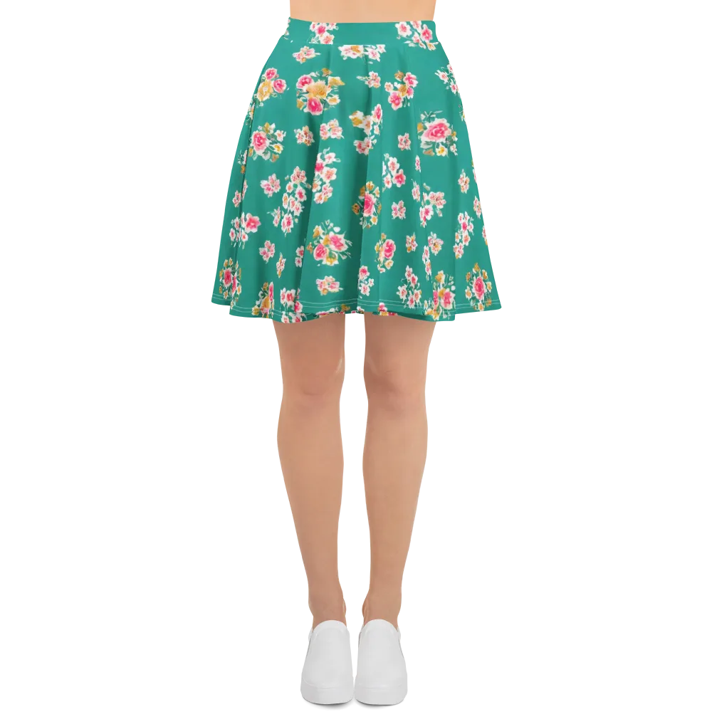 Turquoise Bouquet on Skater Skirt — Front