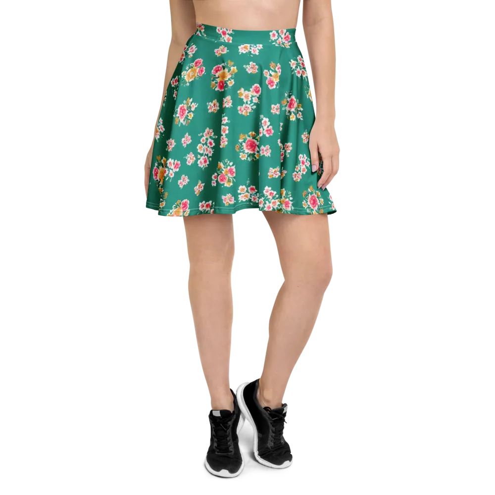 Turquoise Bouquet on Skater Skirt — Front