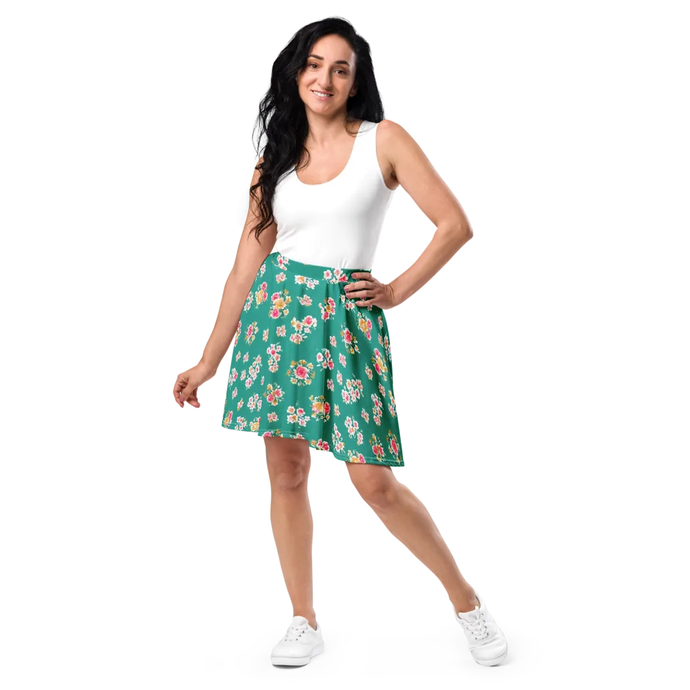 Turquoise Bouquet on Skater Skirt — Front