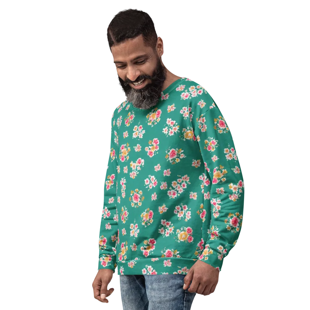 Turquoise Bouquet on Sweatshirt — Left Front