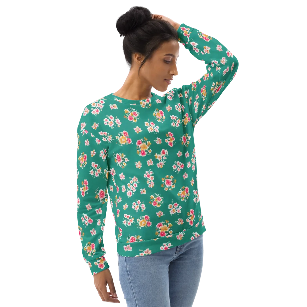Turquoise Bouquet on Sweatshirt — Right Front