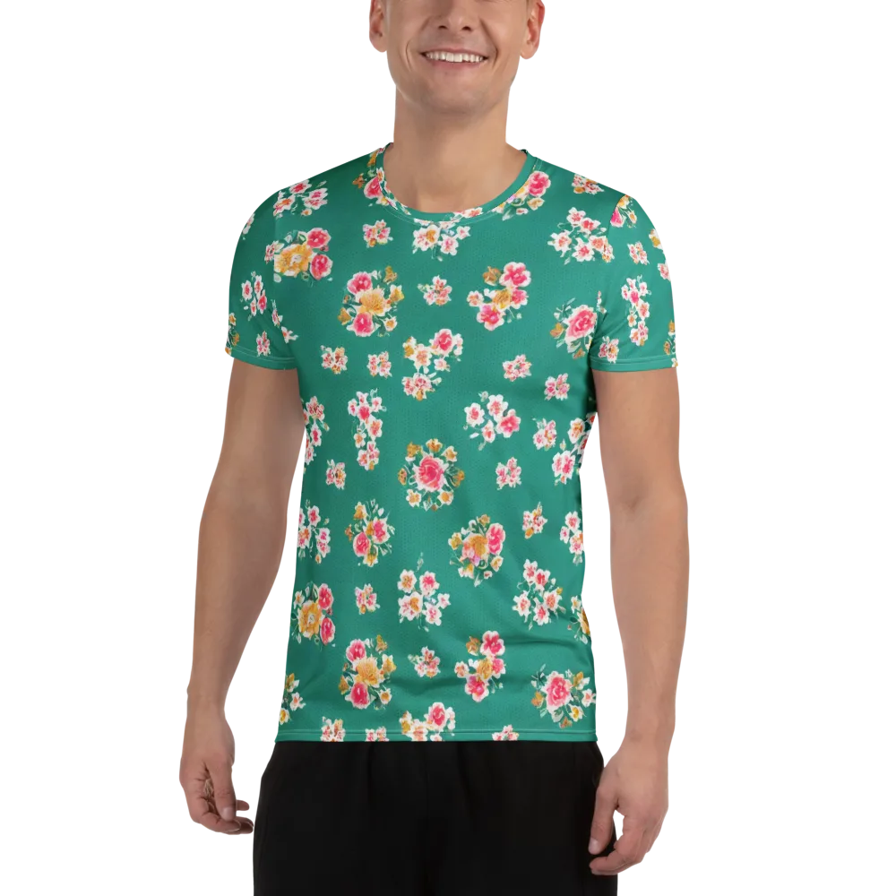 Turquoise Bouquet on Men's Athletic T-Shirt — Front