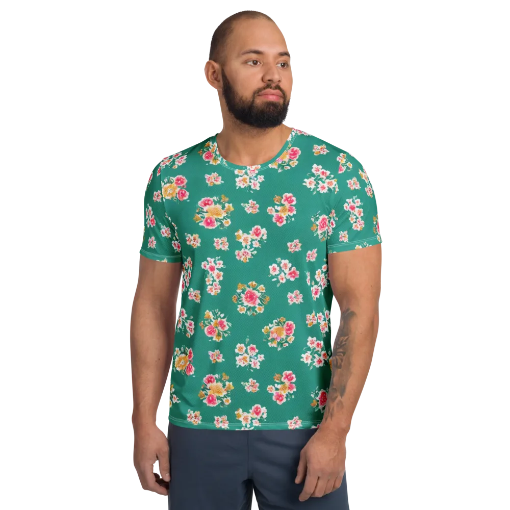 Turquoise Bouquet on Men's Athletic T-Shirt — Front